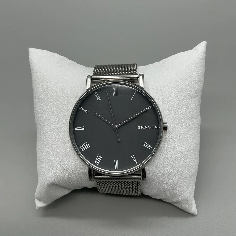 Skagen Signatur Mens Watch 40mm Gray Dial Mesh Stainless Steel New Battery
